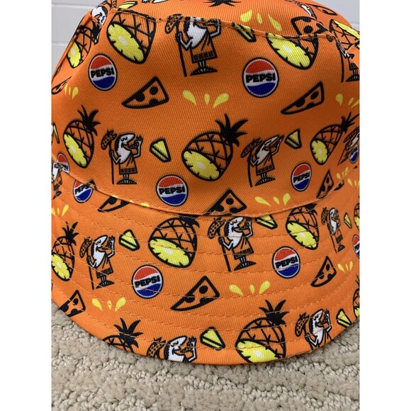 Little Caesars Pineapple Pizza Pepsi Bucket Hat Orange Reversible Print - Picture 4 of 4